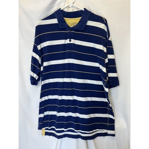 World Wide Sportsman Short Sleeve Polo‎ Shirt Men’s L Blue Yellow White Stripe - Picture 3 of 4